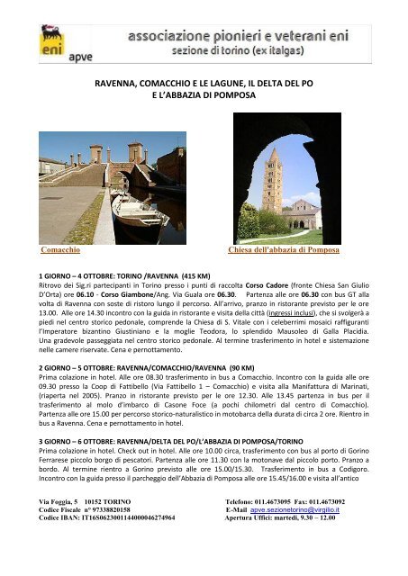 Locandina gita a Ravenna, Comacchio, Pomposa Sez Torino da 4 a ...