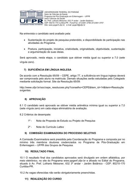 Processo Seletivo - Ppgenf.ufpr.br - Universidade Federal do ParanÃ¡