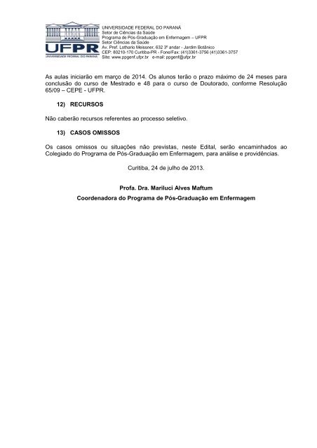 Processo Seletivo - Ppgenf.ufpr.br - Universidade Federal do ParanÃ¡