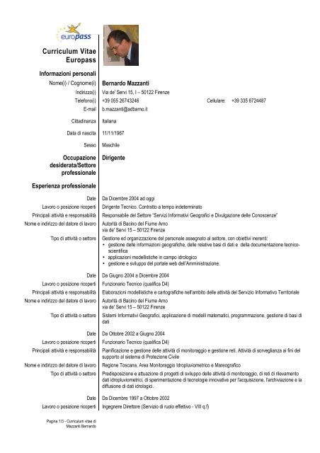 Curriculum Vitae Europass - AutoritÃ  di Bacino del Fiume Arno