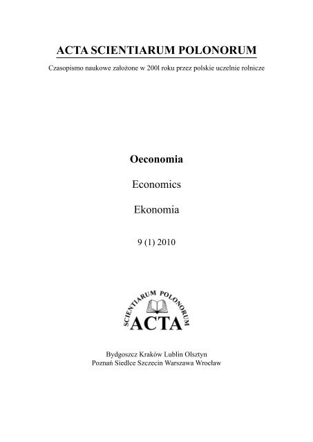 Acta Scientiarum Oeconomia 9 (1)