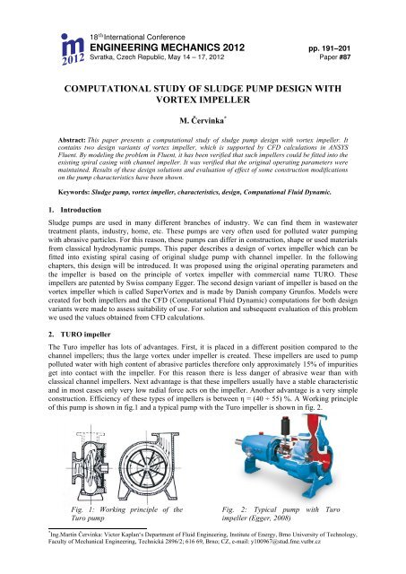 Computational study of sludge pump design with vortex impeller