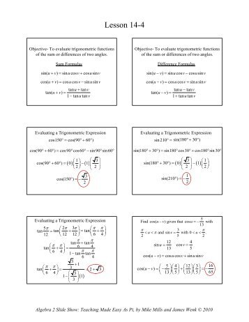 14-4 Sum and Difference Identities - Math Slide Show