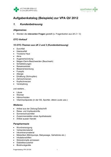 Aufgabenkatalog (Beispiele) zur VPA QV 2012