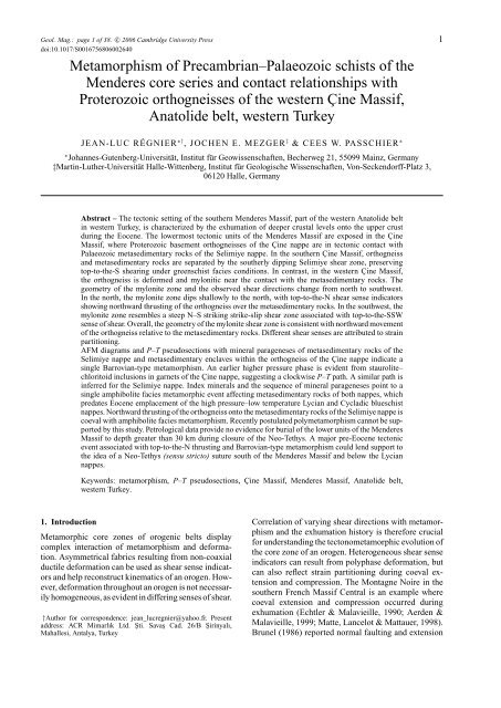 Metamorphism of PrecambrianâPalaeozoic schists of the Menderes ...