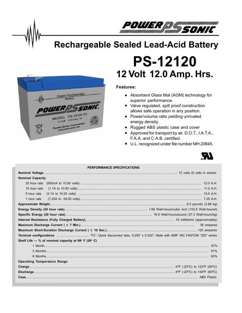Rechargeable Sealed Lead-Acid Battery PS-12120