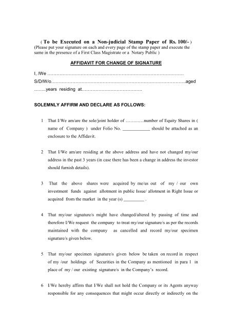 Affidavit for change of Specimen Signature - Aditya Birla Nuvo, Ltd