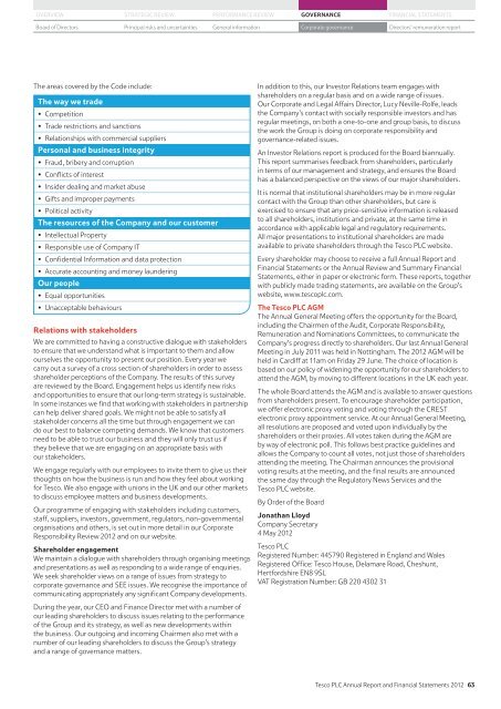 Tesco plc Annual Report and Financial Statements 2012