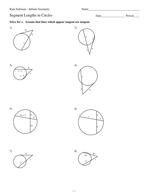 Segment Lengths In Circles Worksheet