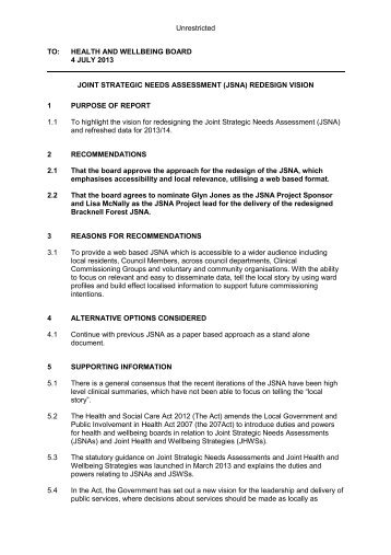 Joint Strategic Needs Assessment: Redesign Vision PDF 67 KB