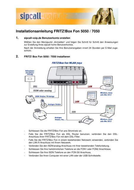 Installationsanleitung FRITZ!Box Fon 5050 / 7050 - Sipcall