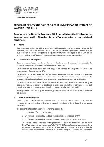 Convocatoria becas FPI UPV 2010 - Universidad Politécnica de ... Convocatoria becas FPI UPV 2010 - Universidad Politécnica de ...