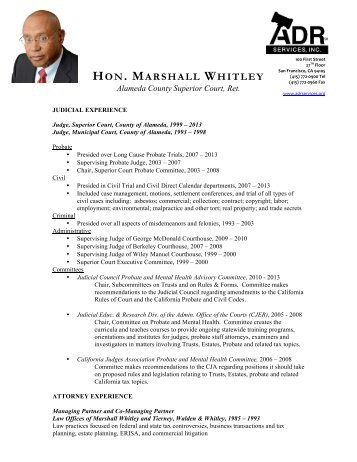 Hon. Marshall Whitley Resume - ADR Services, Inc.
