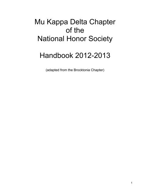 Mu Kappa Delta Chapter of the National Honor Society Handbook ...