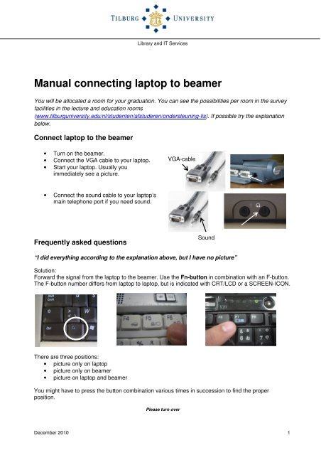 Manual connecting laptop to beamer - Tilburg University, The ...