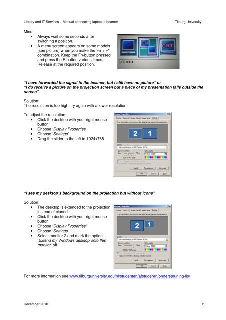 Manual connecting laptop to beamer - Tilburg University, The ...