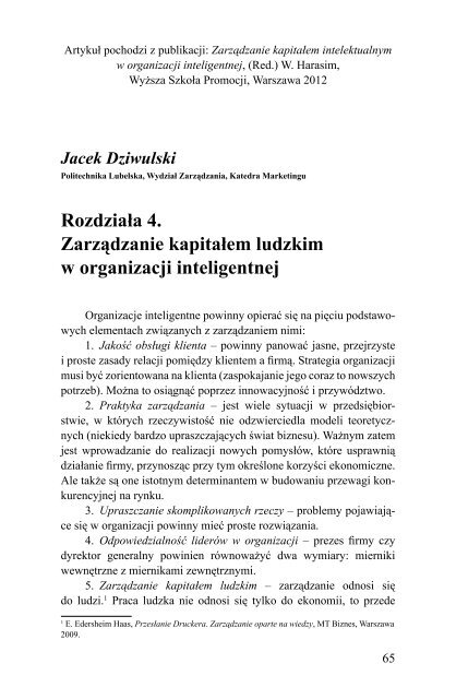 RozdziaÅa 4. ZarzÄdzanie kapitaÅem ludzkim w organizacji