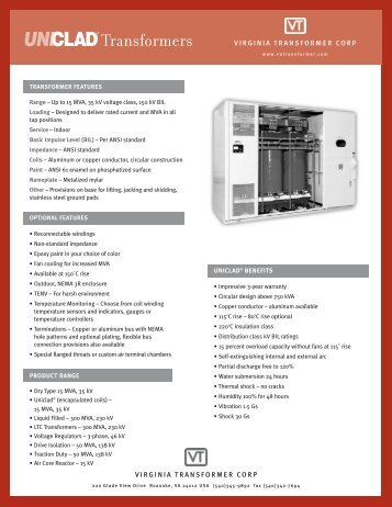 UNIClad spec sheet - Virginia Transformer Corp