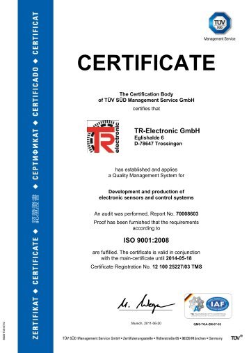 CERTIFICATE - TR-Electronic GmbH