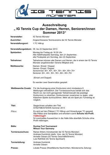 Ausschreibung „ IG Tennis Cup der Damen, Herren, Senioren/innen ...