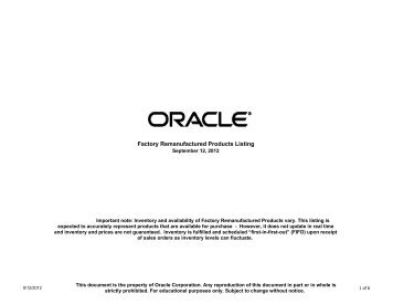Partner/External Remanufactured Products Listing - Oracle
