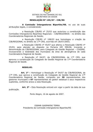 155 - Secretaria Estadual da Saúde do Rio Grande do Sul