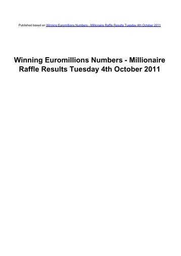 Millionaire Raffle Results Tuesday 4th October 2011