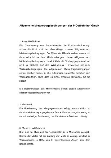Allgemeine Mietvertragsbedingungen der P.Ostbahnhof GmbH