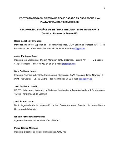 1 proyecto giroads: sistema de peaje basado en gnss sobre una ...