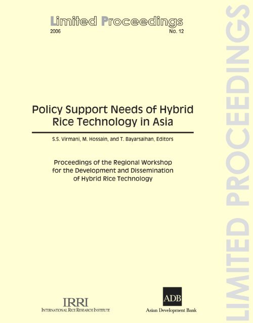 Policy Support Needs of Hybrid Rice Technology in Asia - IRRI books