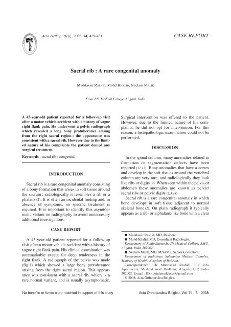 Sacral rib : A rare congenital anomaly CASE REPORT - ResearchGate