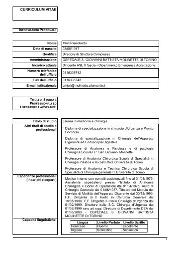 curriculum vitae - Io scelgo la salute