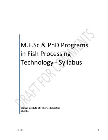 Fish Processing Technology MFSc & PhD Syllabus - Central Institute ...
