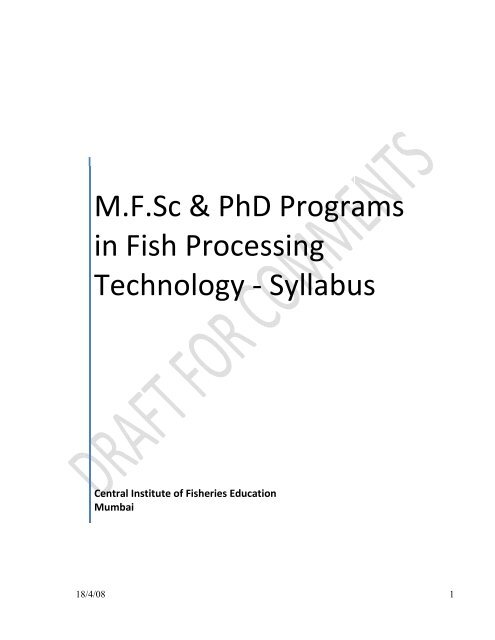 Mfsc Fish Processing Technology MFSc & PhD Syllabus - Central Institute ...
