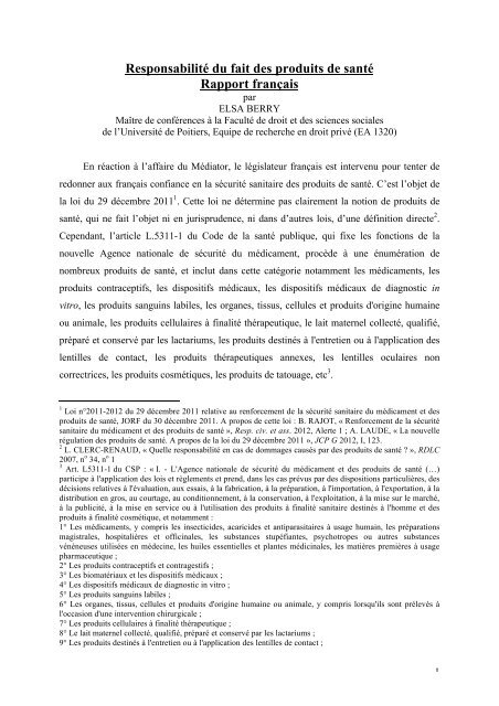 ResponsabilitÃ© du fait des produits de santÃ© Rapport franÃ§ais - Grerca