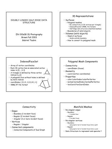 3D Representations IndexedFaceSet Polygonal Mesh Components ...