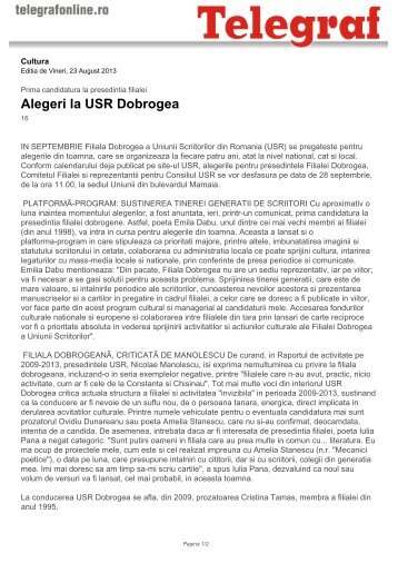 Alegeri la USR Dobrogea - Telegraf