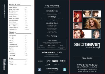 Salon Seven Hair & Beauty Price List