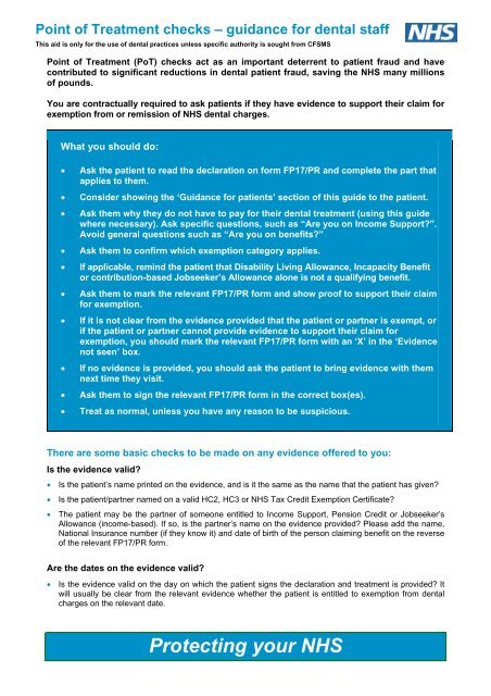 Point of Treatment counter aide (dental) - NHS Business Services 
