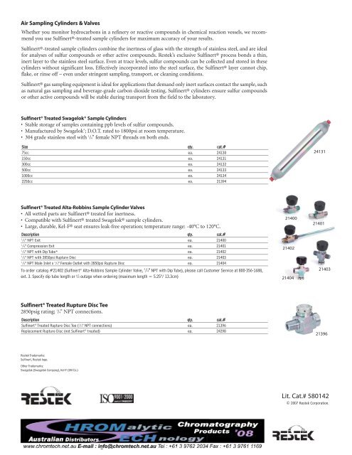 Air Sampling Cylinders & Valves