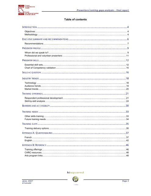 Presenters Training Gaps Analysis - Conseil des ressources ...