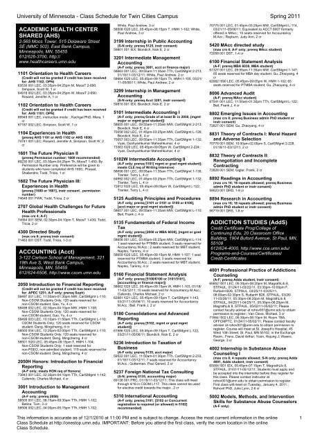 Spring 2011 Class Schedule - One Stop Home - University of ...