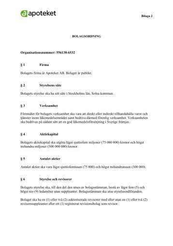 Bilaga 2 Bolagsordning - Apoteket