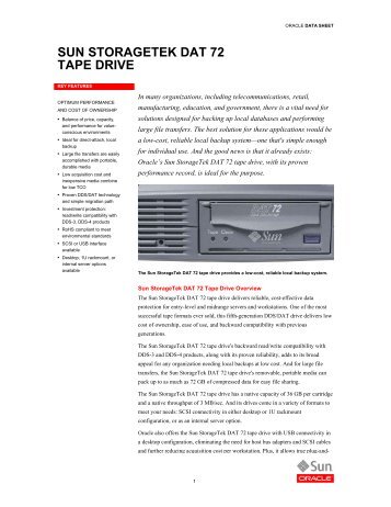 Sun StorageTek DAT 72 Tape Drive - Oracle