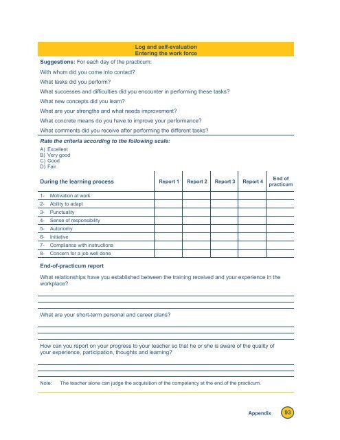 Reference Framework for Planning Learning and Evaluation Activities