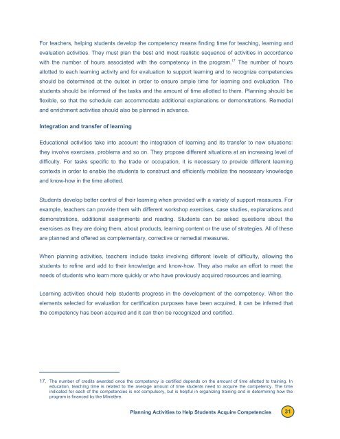 Reference Framework for Planning Learning and Evaluation Activities