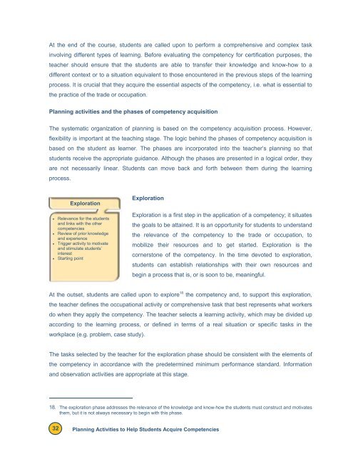 Reference Framework for Planning Learning and Evaluation Activities