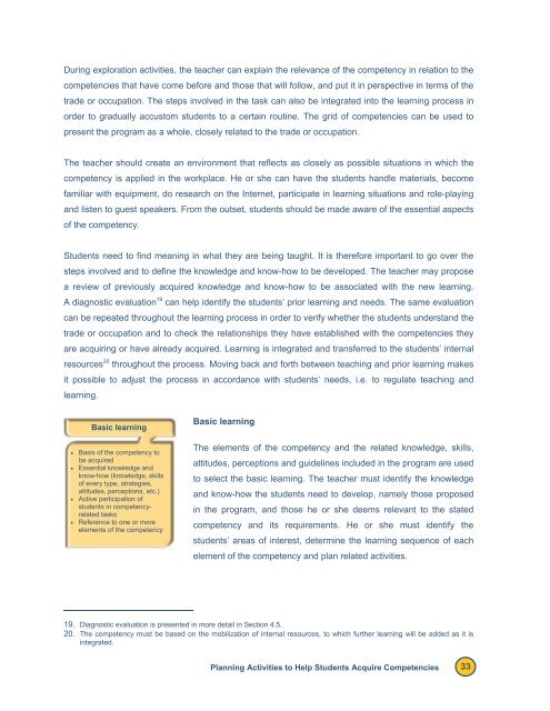 Reference Framework for Planning Learning and Evaluation Activities