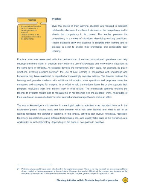 Reference Framework for Planning Learning and Evaluation Activities