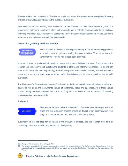 Reference Framework for Planning Learning and Evaluation Activities